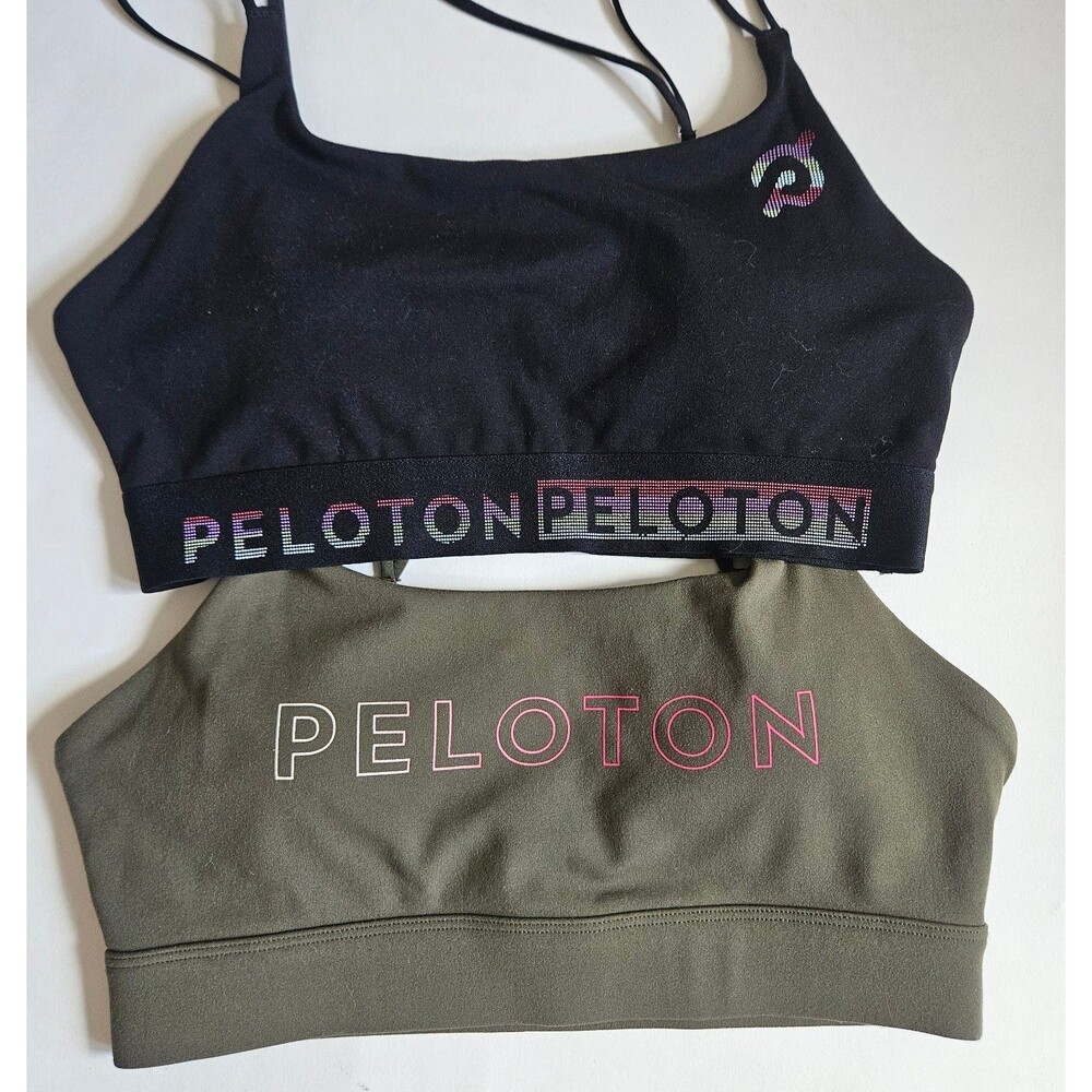 (2) Peloton Strappy Sports Bras Small olive green black